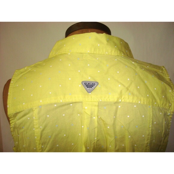 NWT New Womens Columbia Yellow Blue White Dot Dress PF M Pockets Cotton Rod Logo - Picture 11 of 12